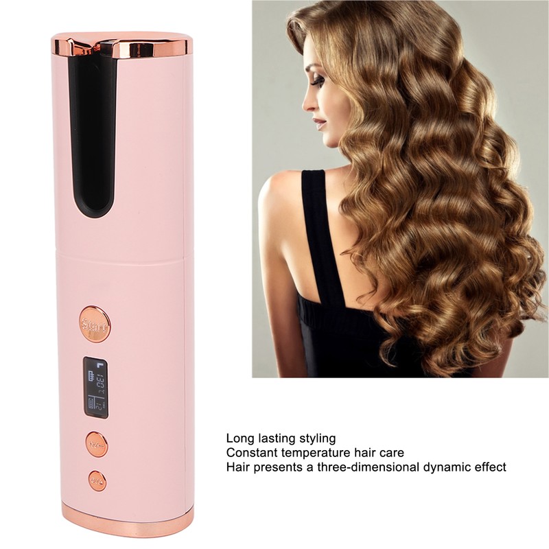 Automatic Curling Iron Cordless Ceramic Rotating LCD Display Rechargeable 4000mAH
