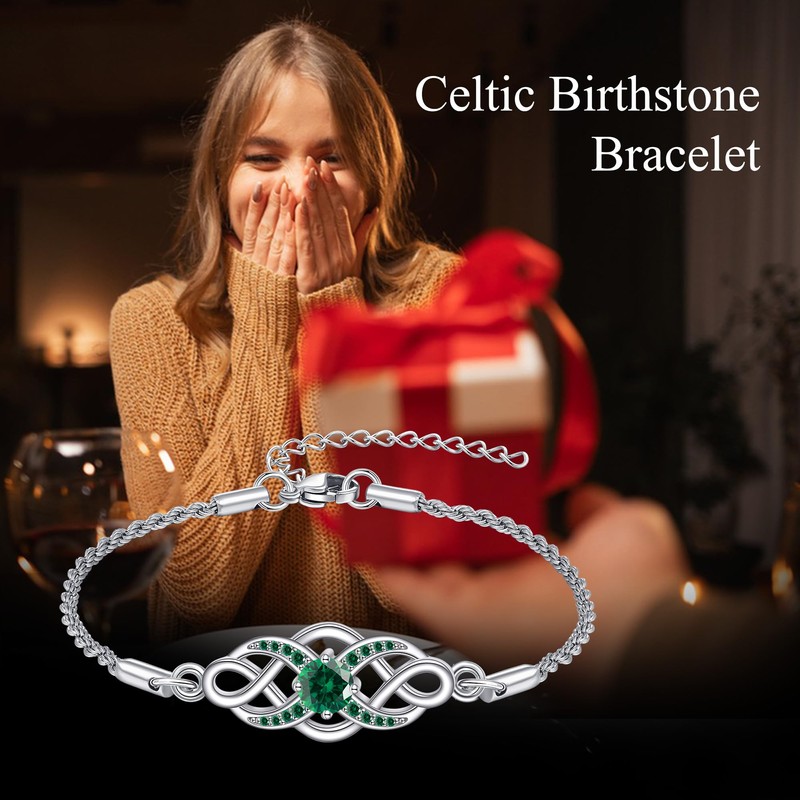 ONEFINITY Celtic Knot Bracelet 925 Sterling Silver Irish Birthstone Bracelet