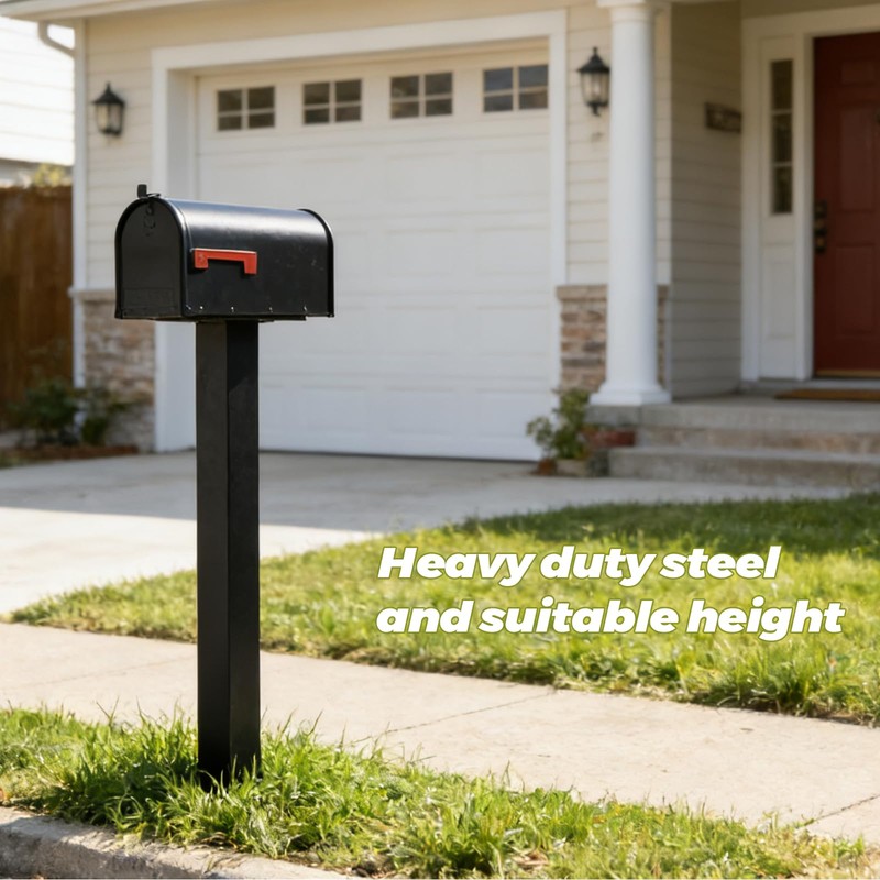 Outside Metal Mailbox Post, 34 inch In-Ground Heavy Duty Mailbox