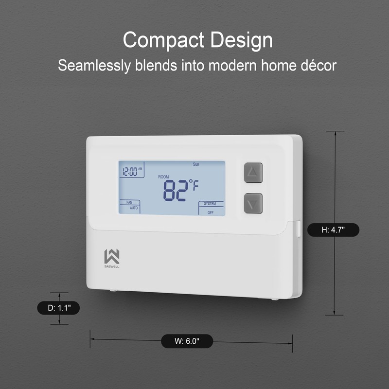 SASWELL T21 Programmable 2 Heat/1 Cool Thermostat for Home, Digital