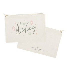 The Cotton & Canvas Co. Wifey with Gems Wedding Cosmetic Bag, Bridal Party Gift and Travel Make Up Pouch