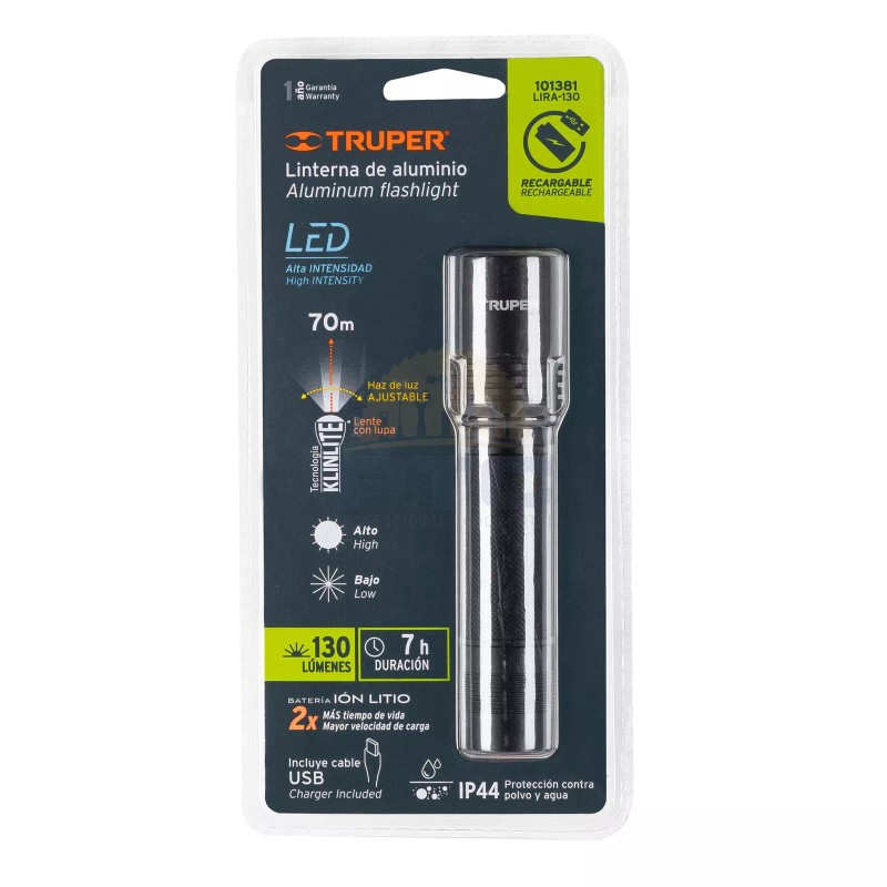 Truper LIRA-130 Aluminum flashlight 1 LED 130 lm rechargeable