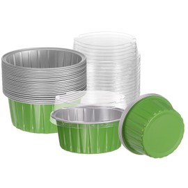 HARFINGTON 25Pcs Baking Cups with Lids 5oz Aluminum Foil Liners Mini Disposable Containers Cups Holder Cases Boxes Pans for Dessert Wedding Party, Green