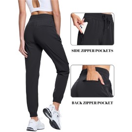 TACVASEN Women's Joggers with Pockets Lightweight Quick Dry Hiking Pants Athletic Travel Workout Summer Golf Black M