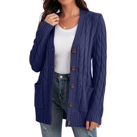 GRECERELLE Women's Knit Long Cardigans Jumpers Cardigan with Pockets with Buttons Ladies Loose Long Sleeve Knitwear Oversized Sweater Cardigan for Autumn Winter Spring (Navy Blue, XL)