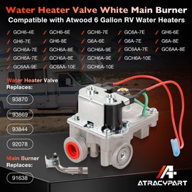 ATRACYPART RV Water Heater Solenoid Gas Valve & 91638 Main Burner Kit C Compatible with Atwood 6-Gallon Models: GC6AA-10E, G6A-8E, G6A-6E, GCH6-4E, GH6-6E, GCH6A-8E C Replaces 93844, 93870, 92078, 92089