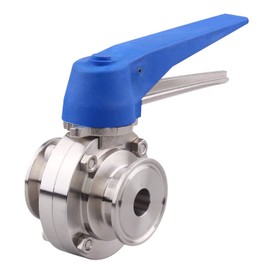 DERNORD 1.5 inch Tri Clamp Butterfly Valve with Blue Trigger Handle Stainless Steel 304 Tri Clamp Clover (3/4 Inch Tube OD)