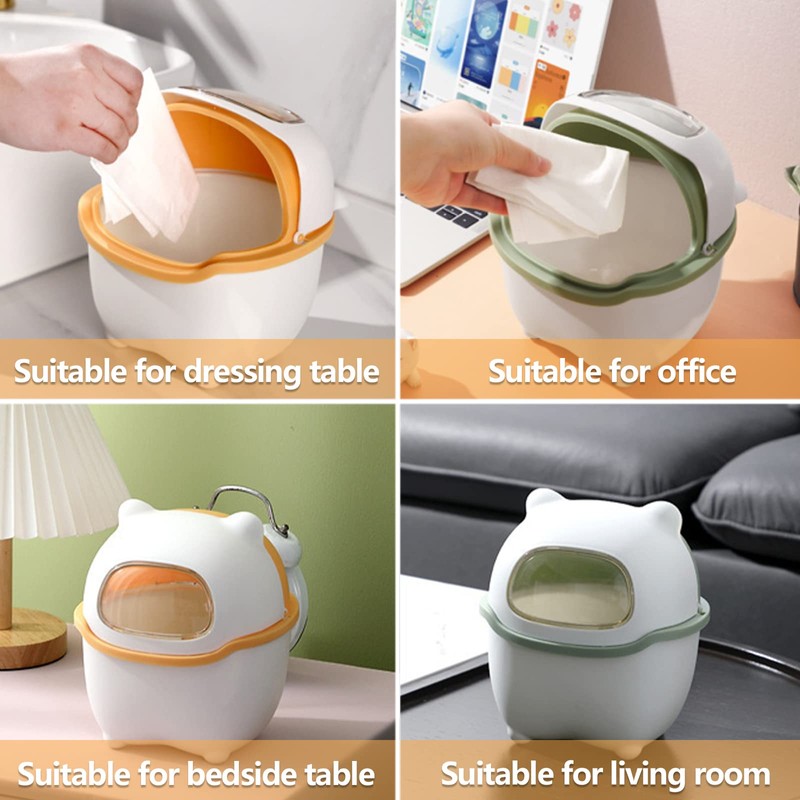 Benshukam Mini Desk Trash Can Flip Countertop Garbage Bin Small