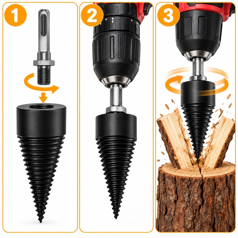 2PC Firewood Log Splitter Drill Bit, 32/42mm High-Carbon Steel Wood