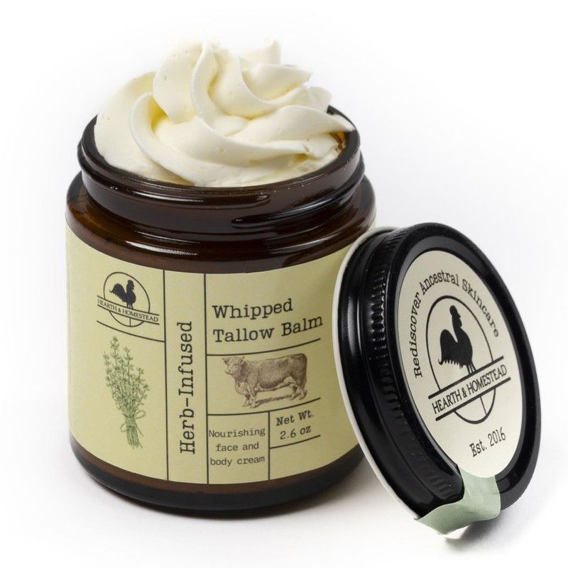 Hearth and Homestead: Handmade Whipped Tallow Balm (Herb-Infused/Unscented) - Large