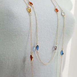 Fashion Jewelry N0115 Boho Gold Finished Chain Multi Rhinestones Statement Double Necklace