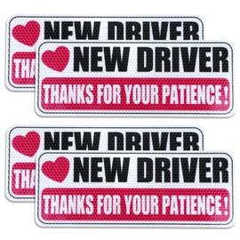 4 Piece Reflective New Driver Bumper Sticker New Driver Stickers Thanks for Your Patience Novice Driver Sign Non-Magnetic Removable Car Decal for Car Bumper Window Exterior Accessories