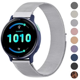 Zoye Metal Strap Compatible with Garmin Vivoactive 5 Strap/Garmin Vivoactive 3 Strap,20mm Adjustable Stainless Steel Metal Strap for Garmin Vivoactive 5/Vivomove 3/Forerunner 245/645 Music (Silver)