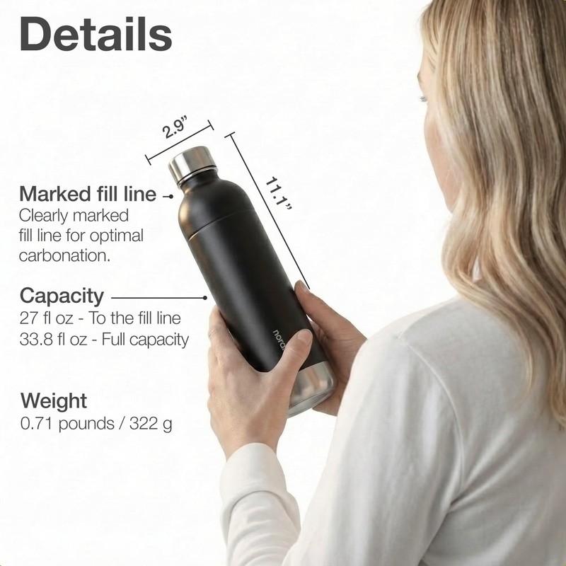 Nordiqo Stainless Steel Bubble Bottle 1 Litre Compatible with Aarke