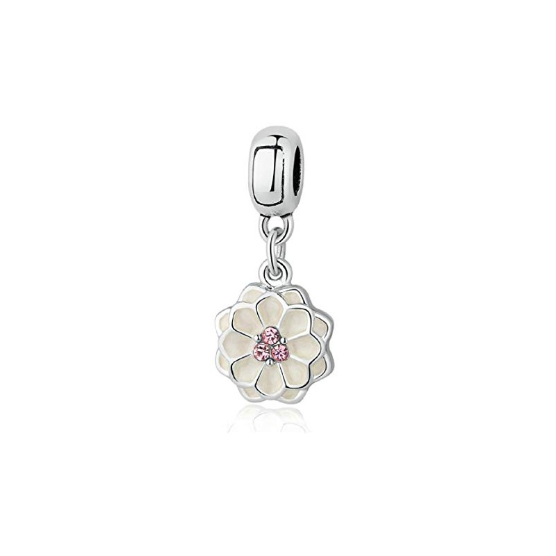 LaBenie Dangle White Lotus Flower Charm