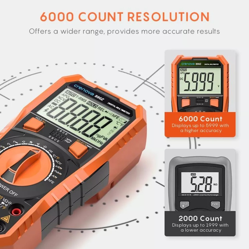 Crenova Digital Multimeter 6000 Counts Multi Testers Auto-Ranging TRMS Voltmeter