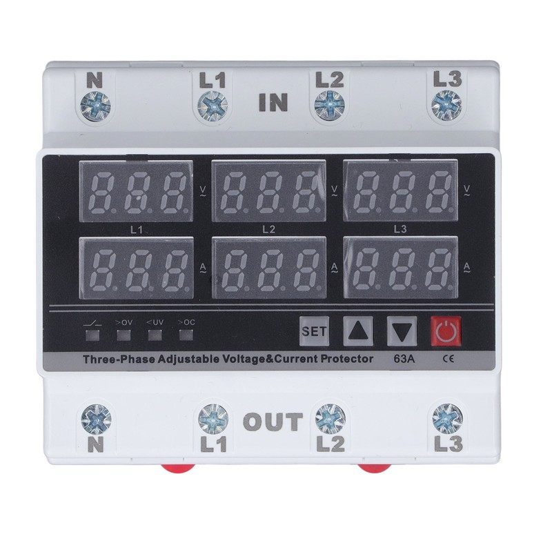Under Over Voltage Protector 63A 3 Phase 4 Wire Adjustable