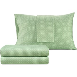 IZOD Sateen Silky 4Pc Queen Size Bed Sheet Set, Deep Pockets–fits Upto 17",Smooth & Buttery Feel,Long-Staple Soft Combed 100% Cotton Bed Sheet, Hotel Luxury Bedding Sheets & Pillowcases-Green Mosaic