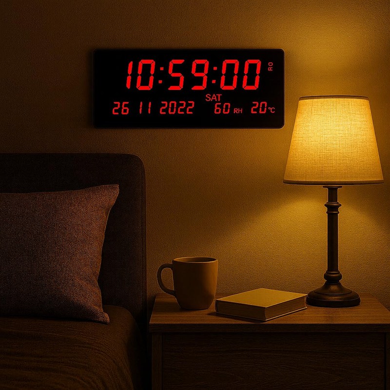 LED Digital Wall Clock 35x15cm – Large Display with Date,