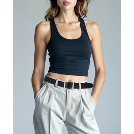 maikun Womens Leather Belt, Fashion Black Womens Belt for Jeans Pants, Easy to Match, Square Buckle Size S