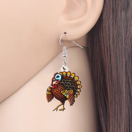 DOWAY Acrylic Fall Thanksgiving Gifts Cute Turkey Earrings Dangle Pumpkin Jewelry Farm Animals Accessories for Women (Pumpkin Turkey I)