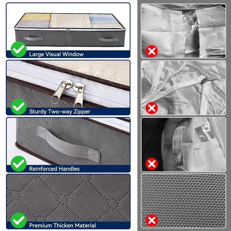 Boic Underbed Storage Box, Pack of 3, Foldable Underbed Storage