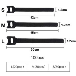 Rhimooay Pack of 100 Adjustable Cable Ties in 3 Different Lengths 200 mm/150 m/120 mm, Reusable Cable Ties, Cable Ties, Cable Ties