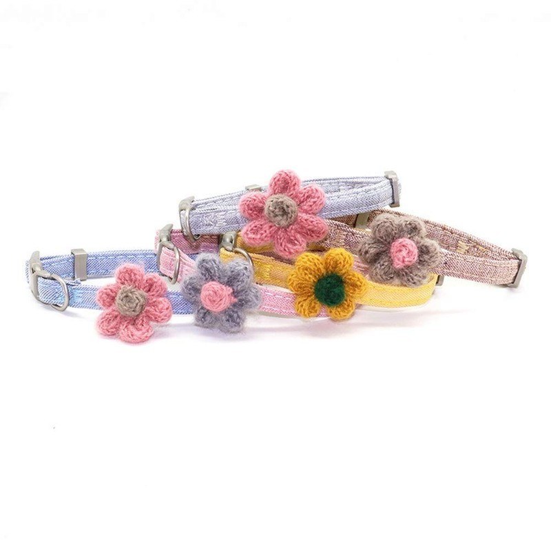 Light Blue Cat Collar, Small Dog Collar, Cute Flower Collar,