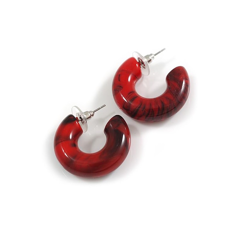 Small Acrylic Thick Half Hoop Earrings with Marble effect in