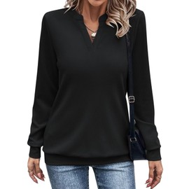 EADINVE Womens V Neck Long Sleeve Sweatshirts Lightweight Pullover Cute Fashion Cute Fall Clothes Tunic Tops 2025 Black