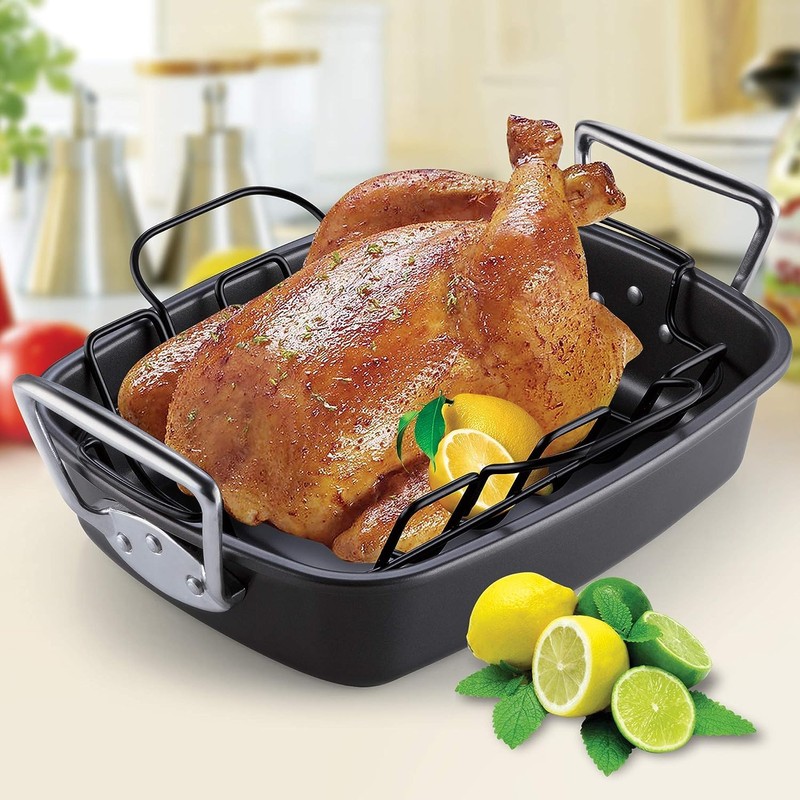 Cook N Home Nonstick Roasting Pan Bakeware Roaster with Rack,