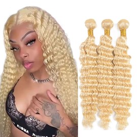Leruikair Human Hair Bundles 12 14 16 Inch Deep Wave Human Hair Bundles Blonde 613 Unprocessed Brazilian Soft Quick Weave Hair for Black Women