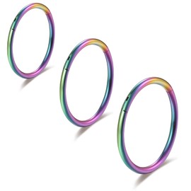 Lantine Rainbow Colorful Hinged 18g Nose Rings Hoops Clicker 6mm 8mm 10mm Set Double Triple Forward Helix Cartilage Hoop Earrings(3Pcs a Set)