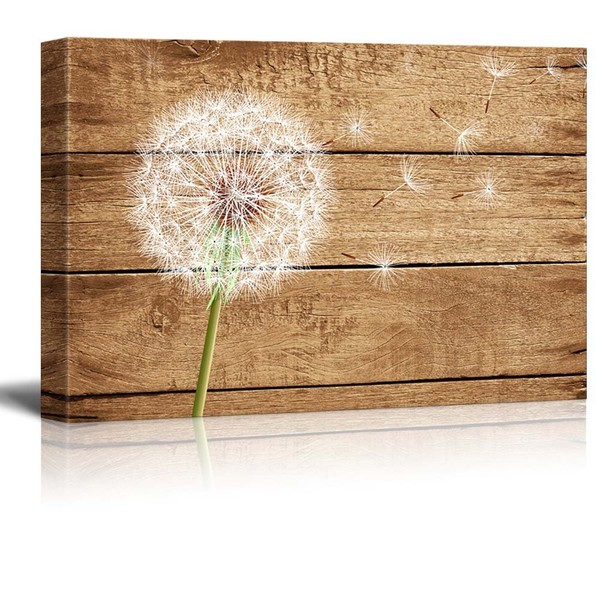 wall26 Canvas Print Wall Art Dandelion in The Wind on Wood Panels Nature Wilderness Mixed Media Modern Art Rustic Relax/Calm Multicolor for Living Room, Bedroom, Office - 12"x18"