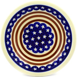 Polish Pottery 9-inch Pasta Bowl (Stars And Stripes Foreve Theme) + Certificate of Authenticity