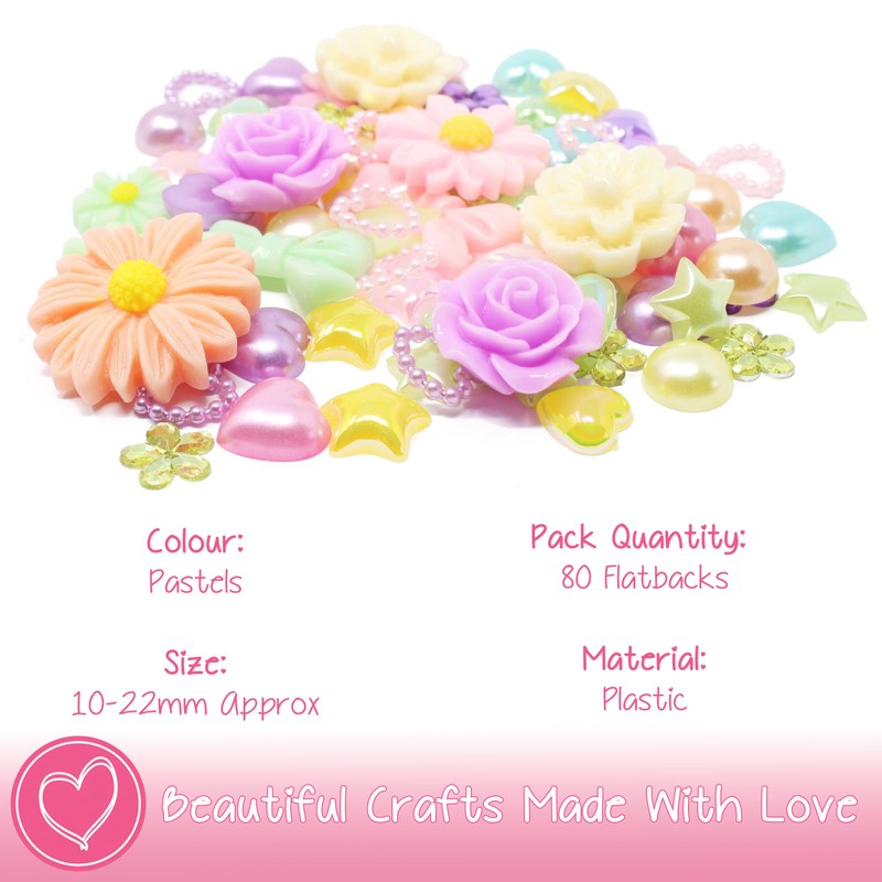 80 Mix Pastel Shabby Chic Resin Flatbacks - Delicate Embellishments