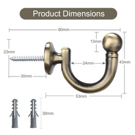 Curtain Holdback Curtain Tieback Round Head Curtain Hooks, Wall Mount Tieback Tassel Holder, Window Curtain Tieback Clothes Coat Hat Towel Rack, Set of 2, Bronze