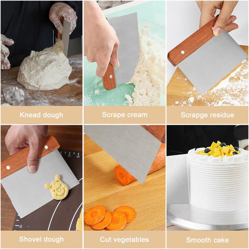 Vicloon Dough Scraper Cutter, 2 Pcs Stainless Steel Dough Scraper