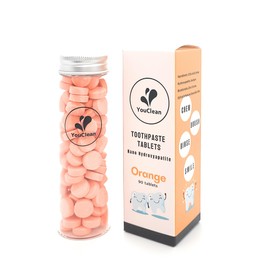 YouClean 90 Toothpaste Tablets in Refill/Recycle Glass Tube - for Travel and Daily Home Office Use - Nano Hydroxyapatite, Fluoride-Free, Vegan (Orange90)