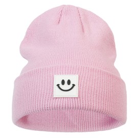 Orfila Toddler Beanie for Boys Girls Kids Baby Winter Hat Smiley Face Warm Baby Hats Toque 2-6 Years Pink