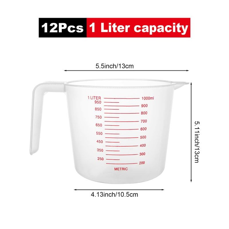 GBACHOOSE 12 Pcs Plastic Measuring Jugs, 1 Litre Plastic Jug