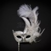 BeyondMasquerade Handheld Stick Venetian Masquerade Mask for Women Silver White