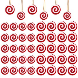 40 Pcs Christmas Candy Cane Ornaments, Christmas Candy Decor Red White Christmas Tree Hanging Decoration Peppermint Decoration Acrylic Candy Cane for Xmas Home Decoration Holiday Party (Red Swirl, 40)
