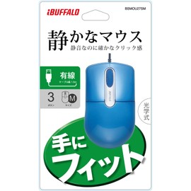 BUFFALO BSMOU27SMBL Wired Optical Mouse Quiet/3-Button/Medium Blue