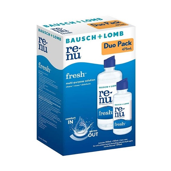 Bausch & Lomb Renu FRESH Duo Pack (355ml + 120ml + lens case) - SOFT LENSES - Expiry 02/25