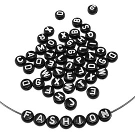 Vintageparts Black Letter Beads - 260 Acrylic Beads with Alphabet for Threading - DIY Jewellery for Kids & Adults - Craft Kit - 7mm
