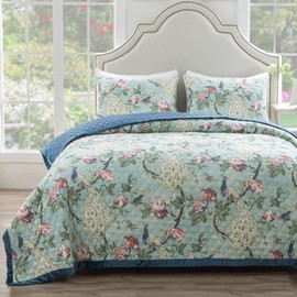 Greenland Home Pavona Velvet Embellished Quilt Set, 3-Piece Full/Queen, Jade