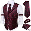 Barry.Wang Red Black Mens Silk Lapel Collar Vest Tie Sleeve