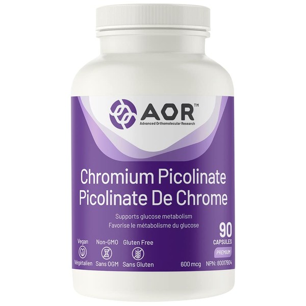 AOR - Chromium Picolinate 600mcg, 90 Capsules - Supports Heart Health, Blood Sugar Balance Supplement and Glucose Support Supplement - Supports Glucose Metabolism - Essential Trace Mineral