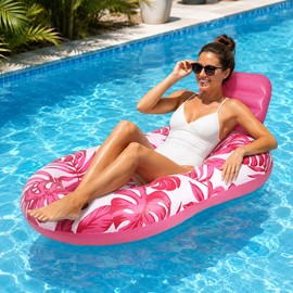 Inflatable Pool Float Lounger for Adults – Vinyl Floating Chair with Backrest, Footrest & Cup Holders for Summer